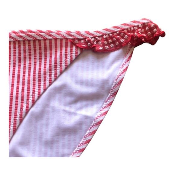 Aerie NWT Red White Striped Seersucker Ruffle Bikini Bottoms Small Boho Chic - Picture 8 of 13